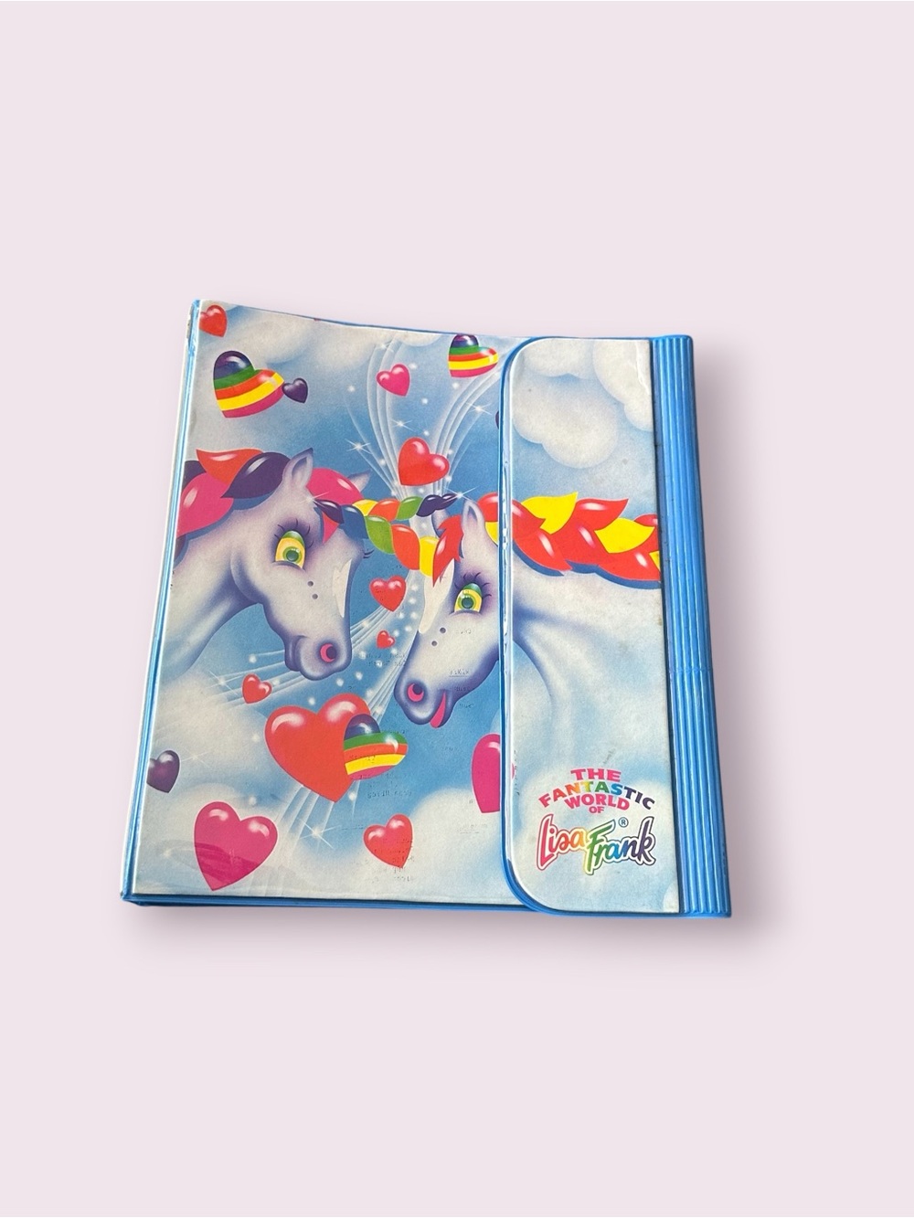 Vintage 1989 Lisa Frank Rainbow Unicorn Hearts Trapper Keeper Binder RARE